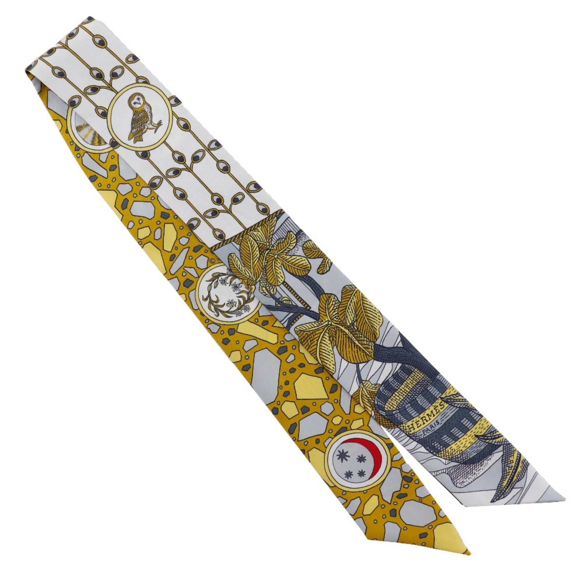 Hermes Hermes Twilly Scarf La Danse Des Amazones Amazon Dance Silk Gray/Yello...